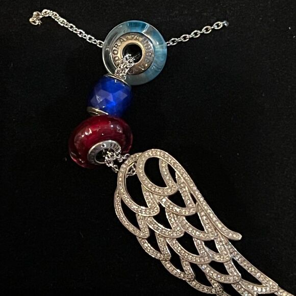Pandora Sterling Silver Angel Wing Neckace and Beads Retired EUC - Picture 2 of 8